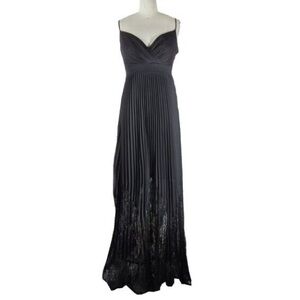 NWT BCBG Paris - Black Satin Pleated Lace Maxi Dress